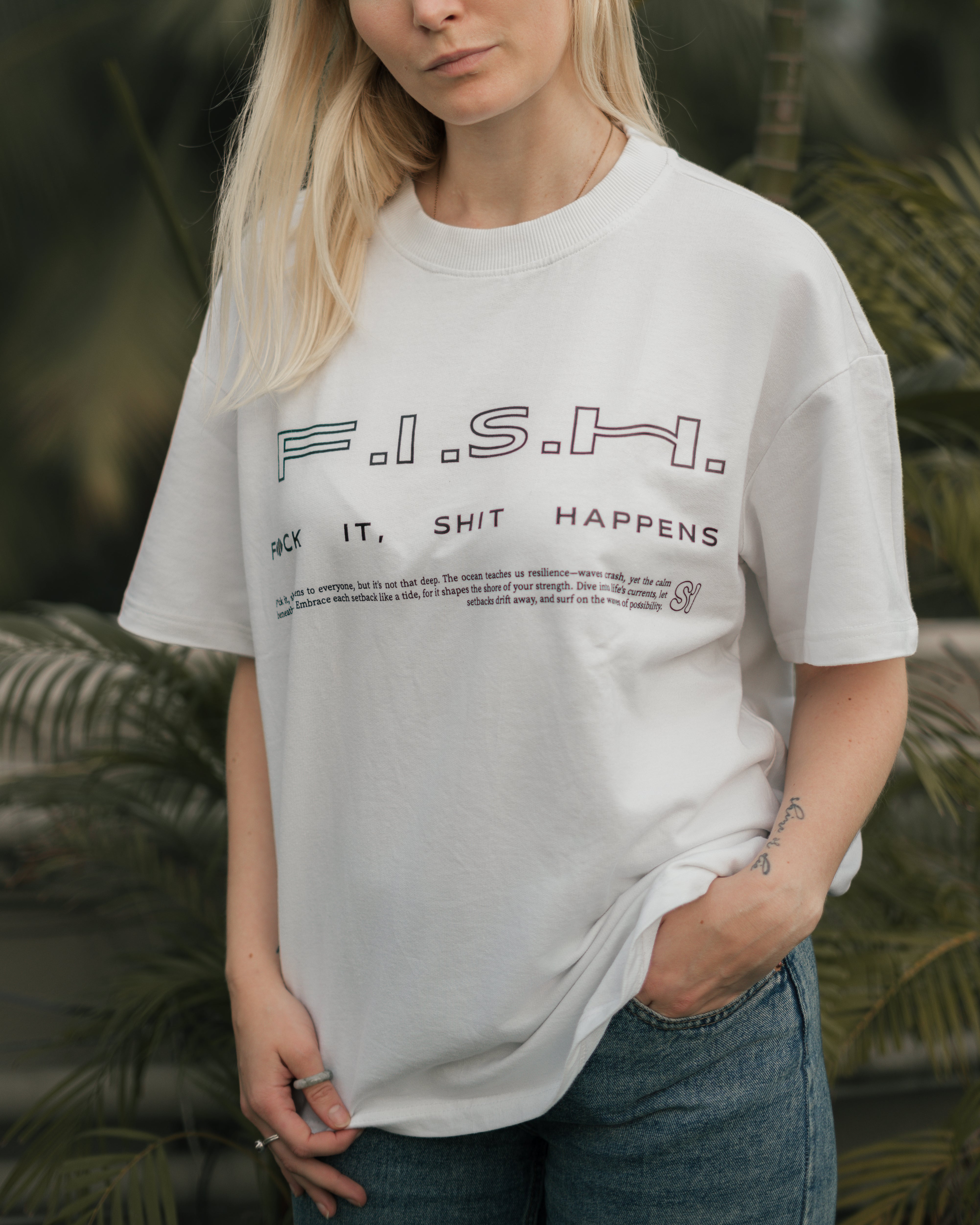 F.I.S.H. - White  T-ShirtA testament to how fish just keep swimming through the bad currents and the good, through whatever life sends their way. Every day is a new adventure! 
Fit style: Ov- WhiteSurface Interval