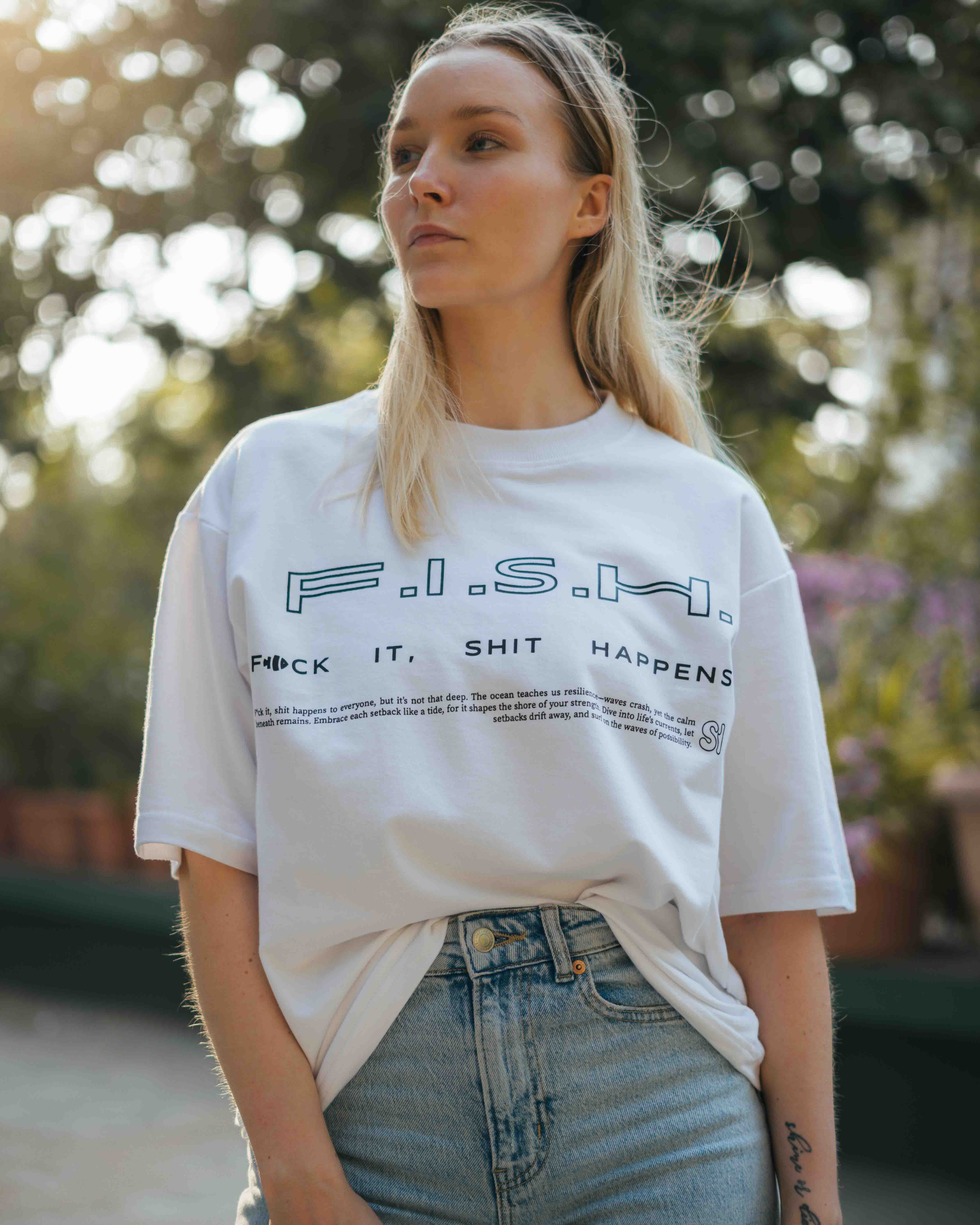 F.I.S.H. - White  T-ShirtA testament to how fish just keep swimming through the bad currents and the good, through whatever life sends their way. Every day is a new adventure! 
Fit style: Ov- WhiteSurface Interval